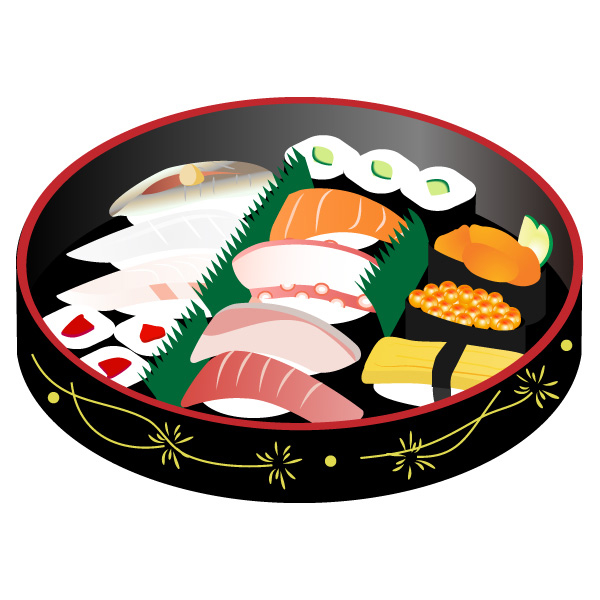 お刺身 お寿司 手桶に入ったお寿司 出前寿司 フリーイラスト素材 趣味で作ったイラストを配るサイト