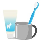 ブルーの歯ブラシと歯磨き粉